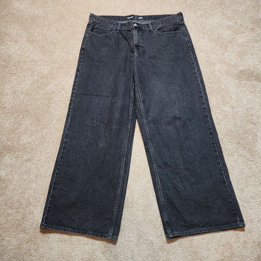 Old Navy Jeans Women 16 Black Licorice Wow Baggy Wide Leg Mid Rise Denim